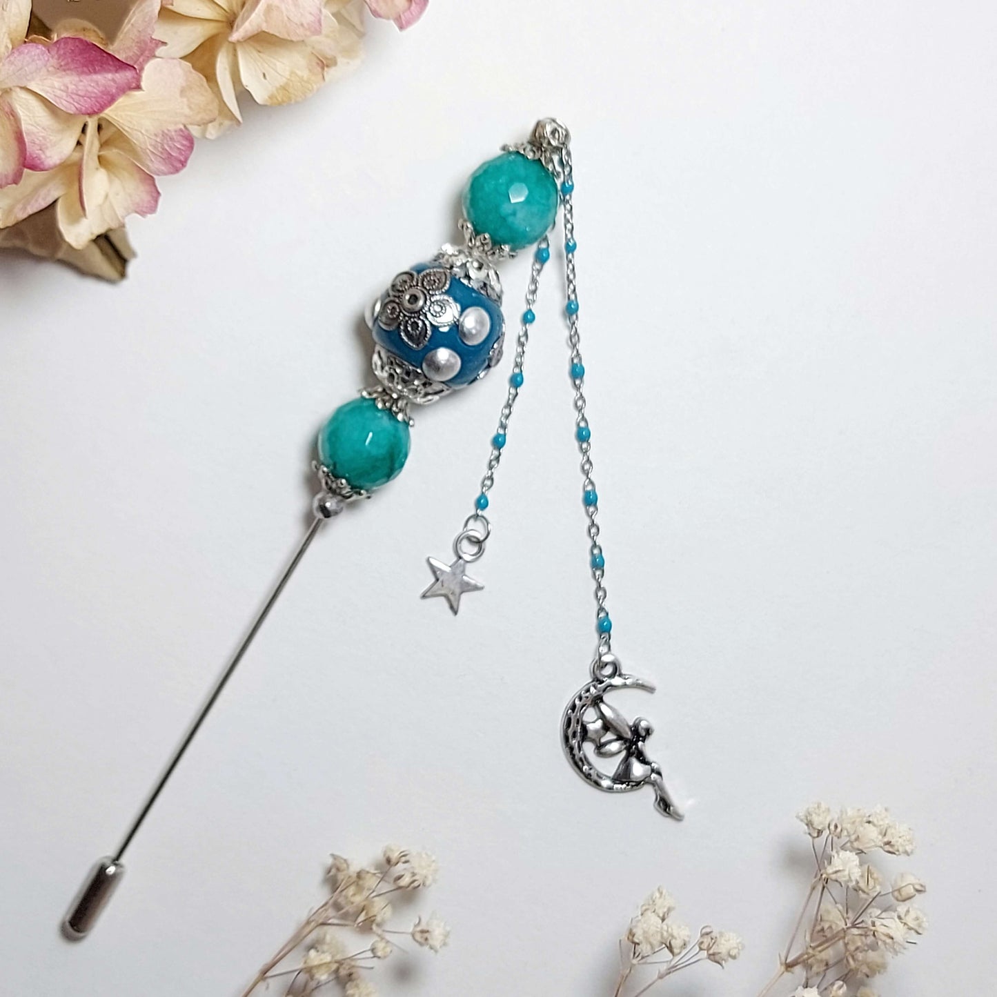 WISDOM Boho Gemstone Boutonniere Pin with Jade and Hematite