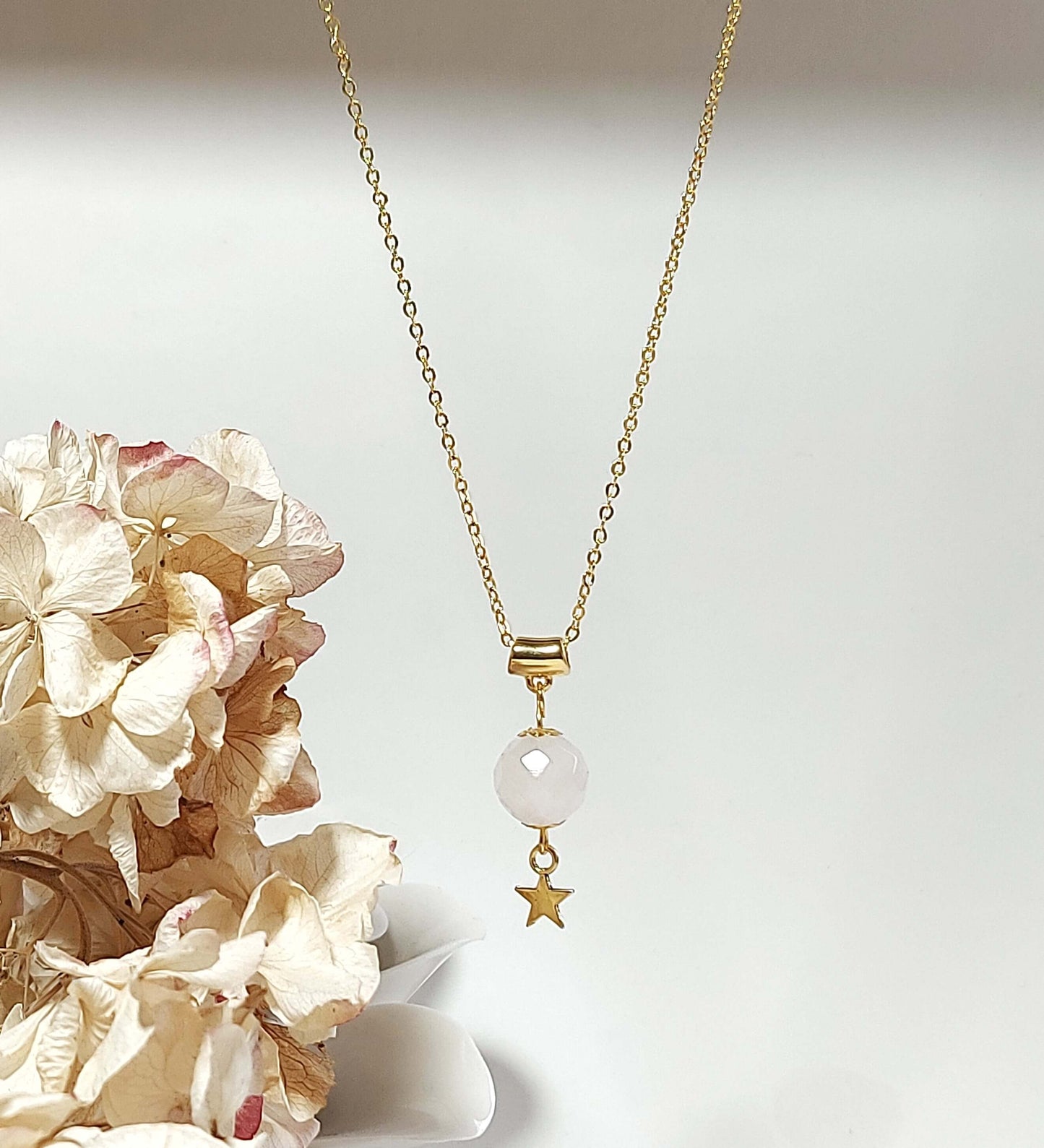 LOVE STAR Boho Necklace with Rose Quartz
