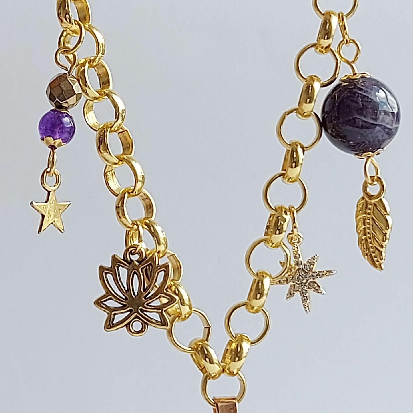 MOON SPIRIT Boho Necklace with Amethyst, Jade and Hematite