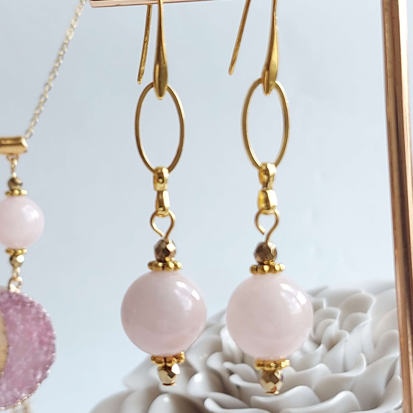 LOVE PURE Boho Earrings with Rose Quartz and Hematite