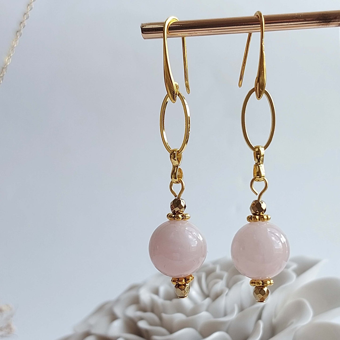 LOVE PURE Boho Earrings with Rose Quartz and Hematite
