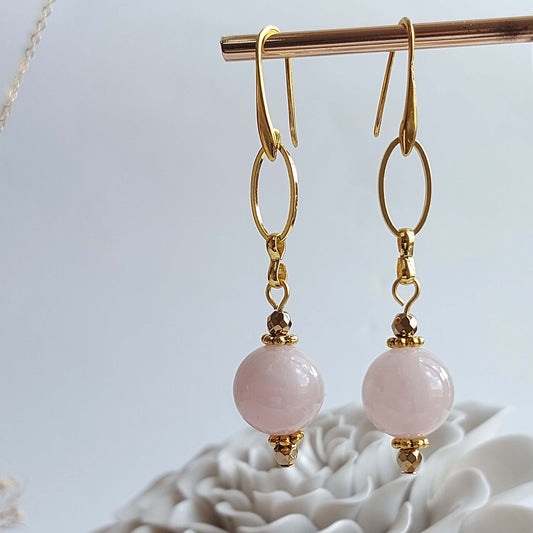 LOVE PURE Boho Earrings with Rose Quartz and Hematite