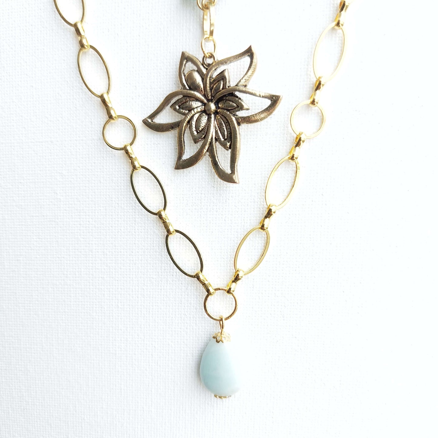 SERENITY Boho Necklace with Amazonite, Fluorite, Agate, Jade and Aquamarine
