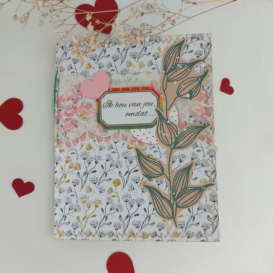 IK HOU VAN JOU, OMDAT Junk Journal met wit zwart en goud kaft