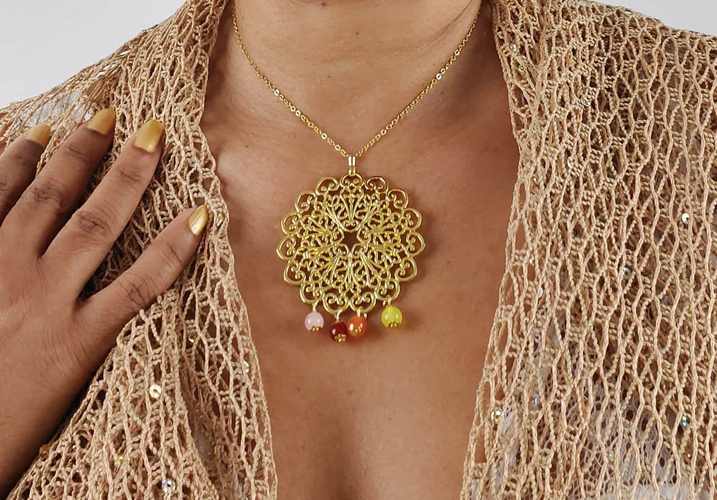 AUTHENTIC YOU Boho ketting en bijpassende oorbellen met Jade en Rozenkwarts 