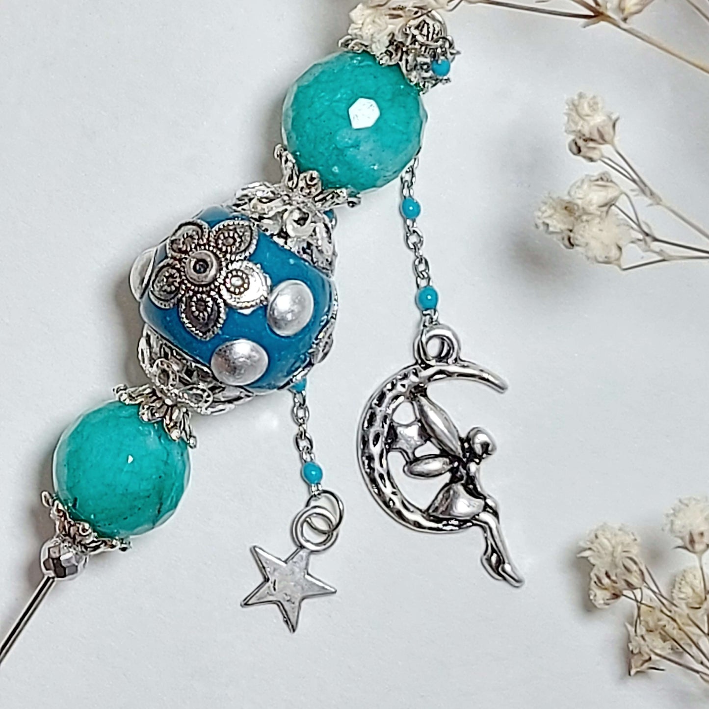WISDOM Boho Gemstone Boutonniere Pin with Jade and Hematite