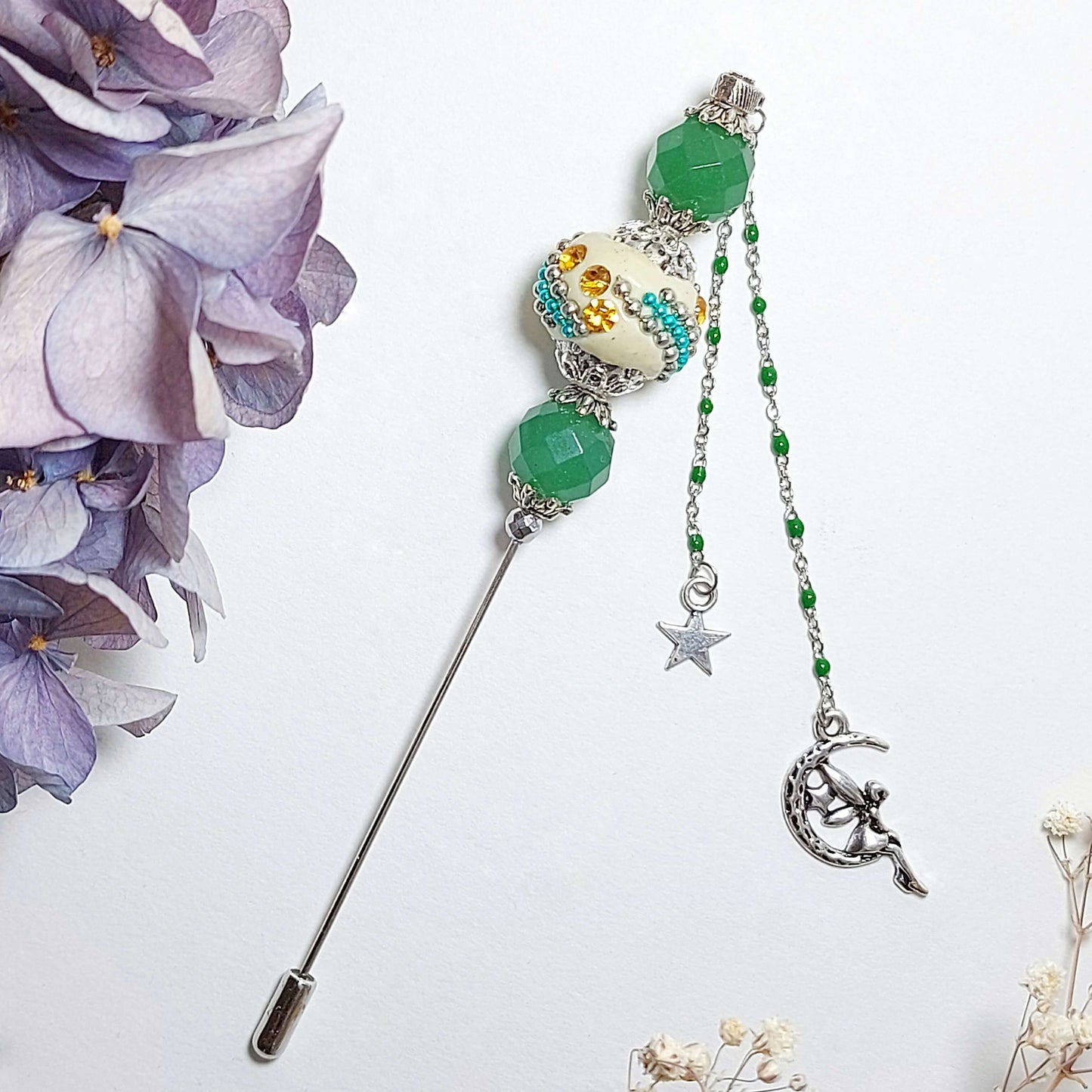 ABUNDANCE Boho Gemstone Boutonniere Pin with Aventurine and Hematite