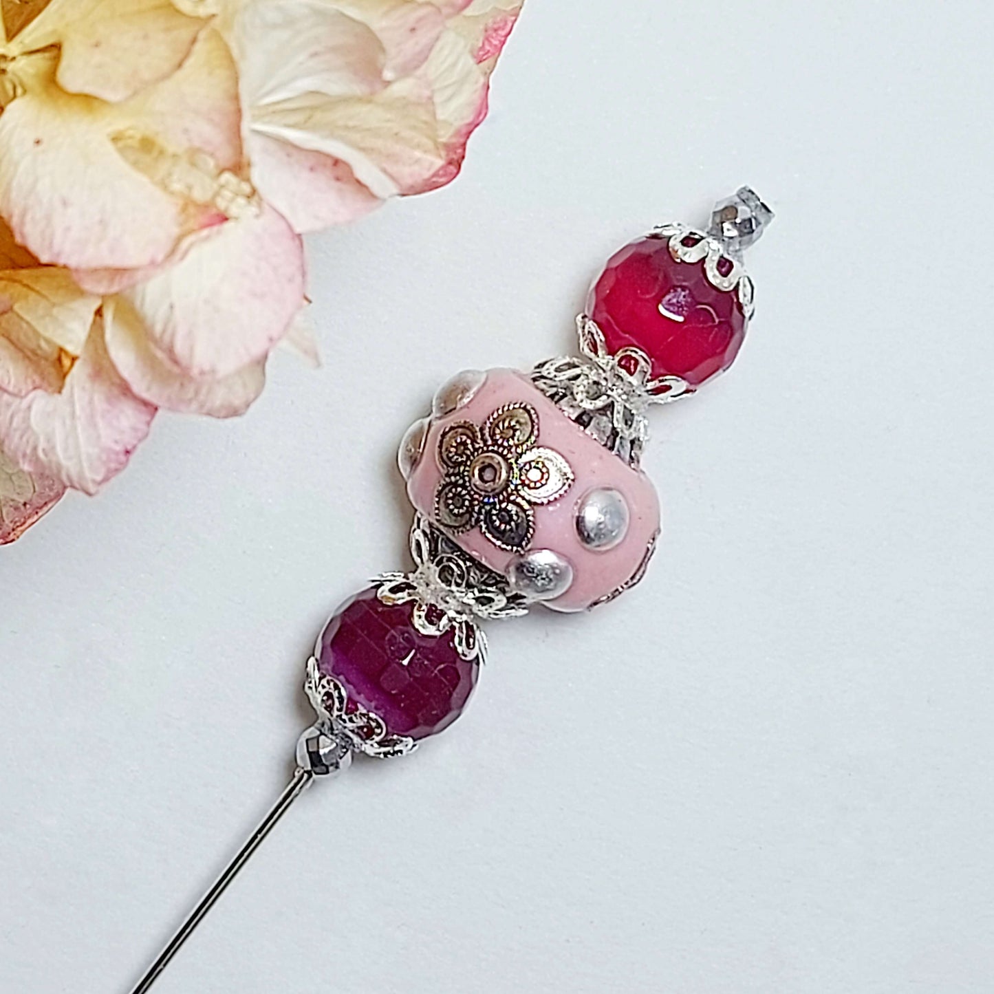 HARMONY Boho Gemstone Boutonniere Pin with Red Agate and Hematite