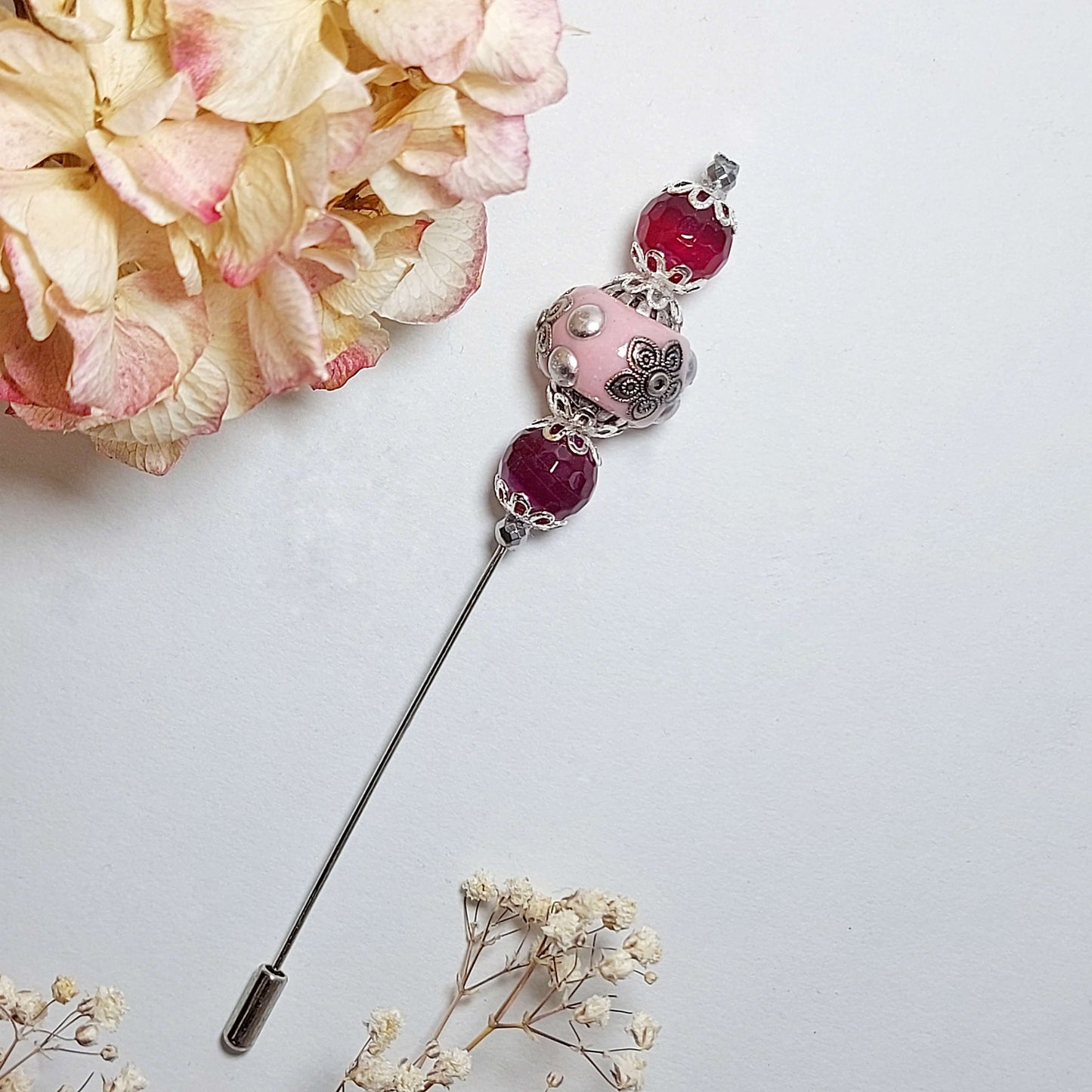 HARMONY Boho Gemstone Boutonniere Pin with Red Agate and Hematite