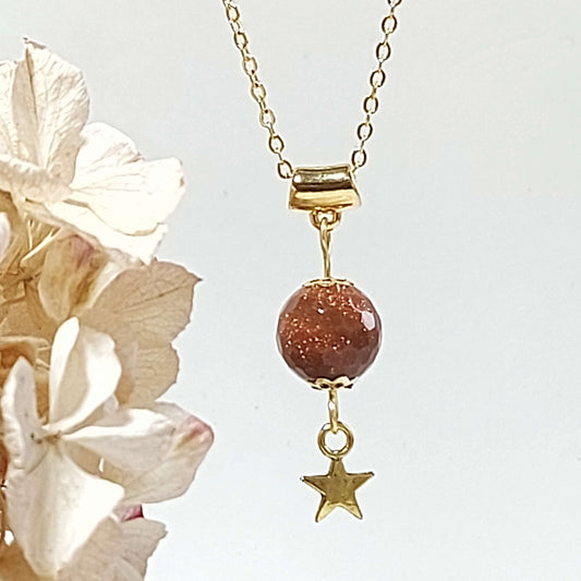 GOLD STAR Boho Necklace with Goldstone