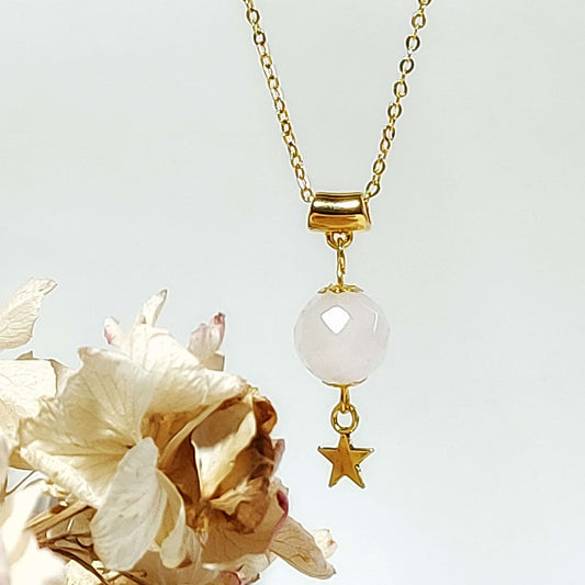 LOVE STAR Boho Necklace with Rose Quartz