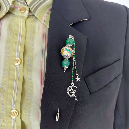 ABUNDANCE Boho Gemstone Boutonniere Pin with Aventurine and Hematite