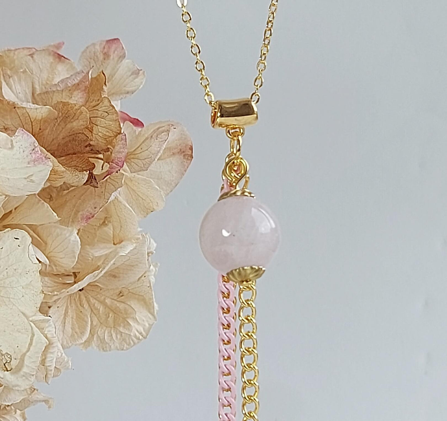 LOVE CONNECTION Boho Necklace with Rose Quartz and Hematite