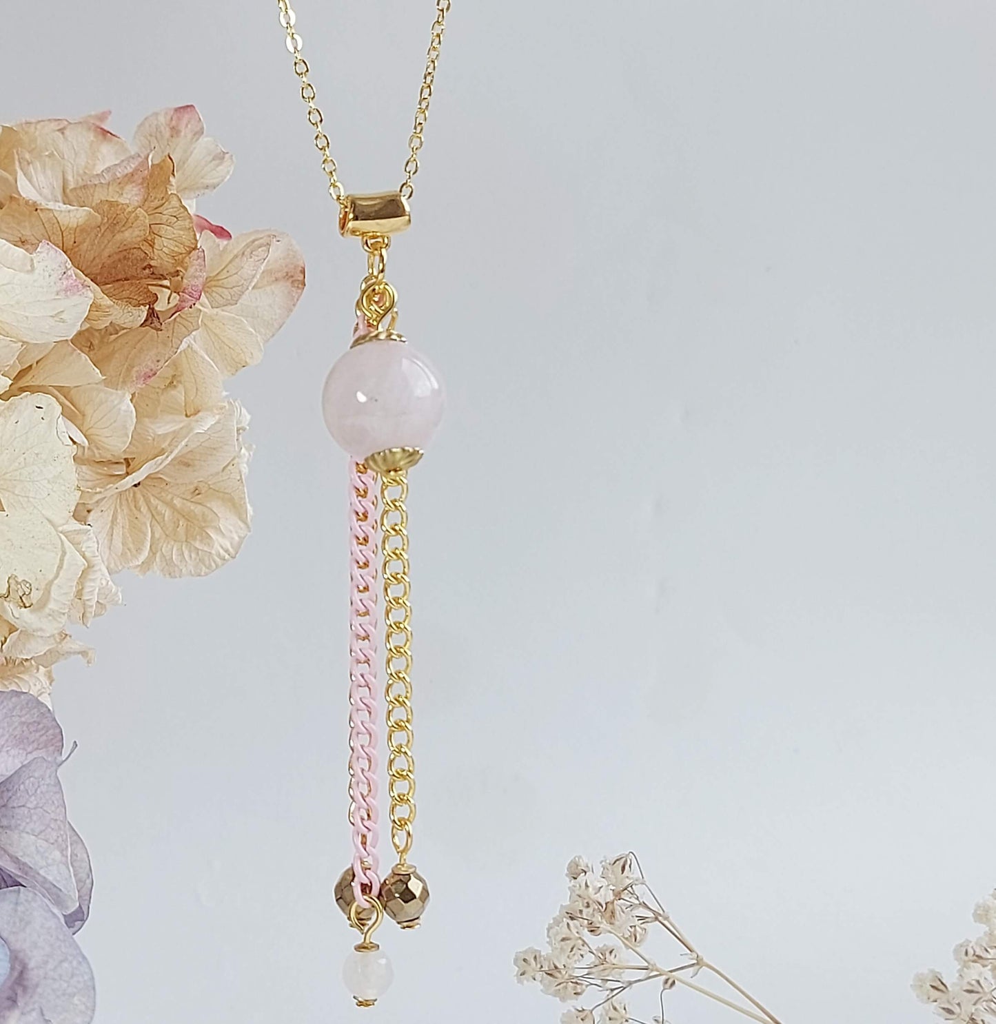 LOVE CONNECTION Boho Necklace with Rose Quartz and Hematite