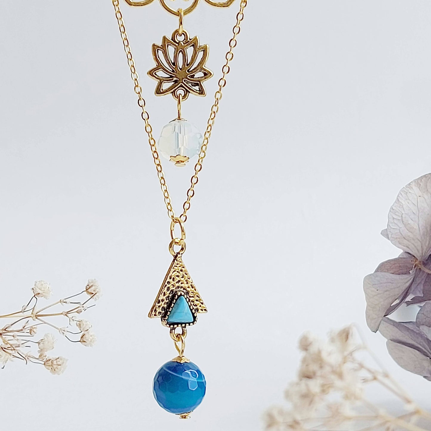 INTUITIVE PEACE Boho Necklace with Opalite, Howlite and Agate