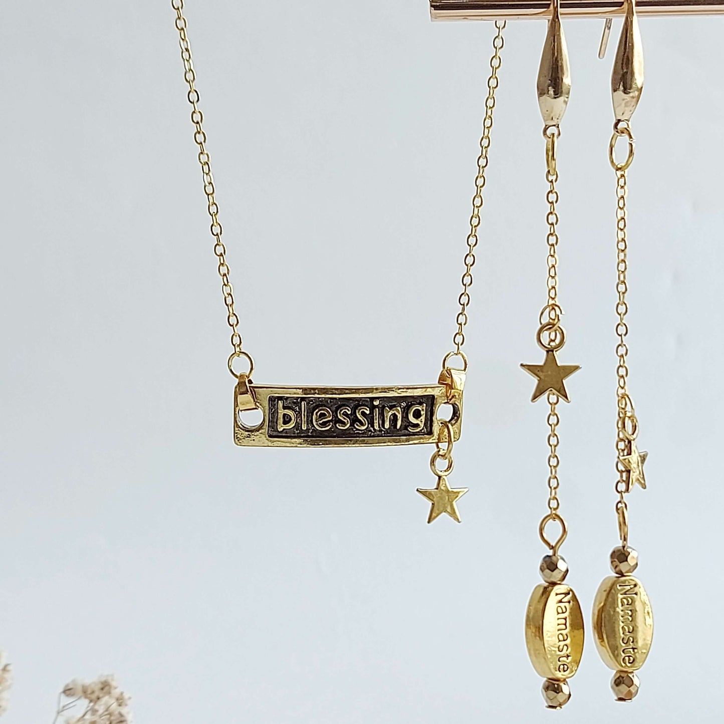 NAMASTE BLESSING Boho Set Necklace and Earrings with Hematite