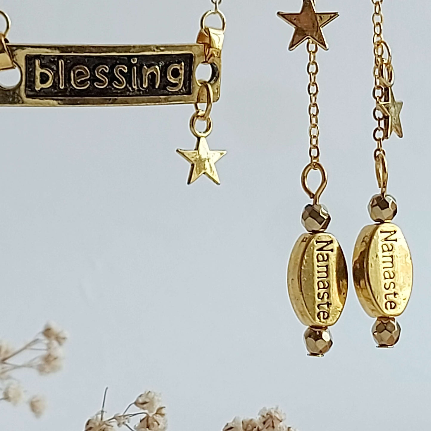 NAMASTE BLESSING Boho Set Necklace and Earrings with Hematite