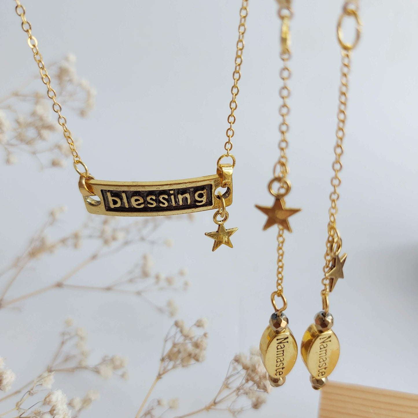 NAMASTE BLESSING Boho Set Necklace and Earrings with Hematite