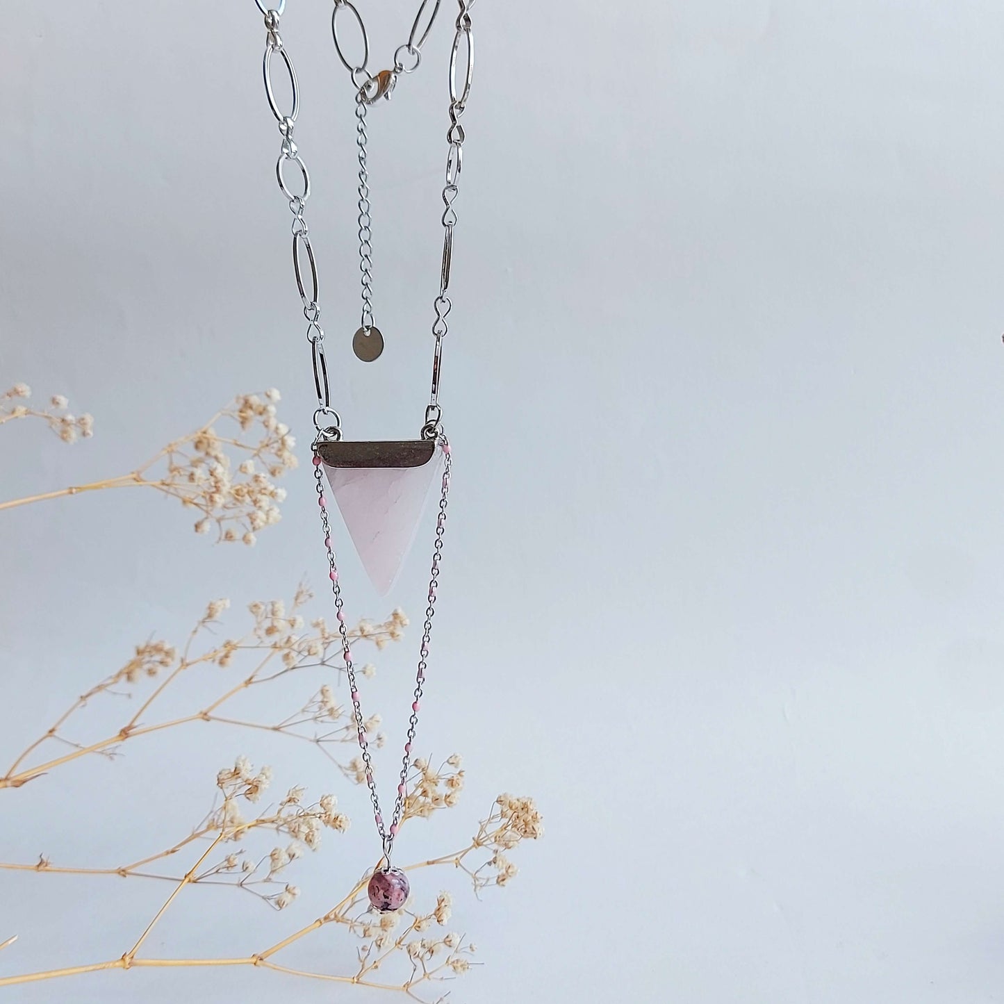 HIGHER LOVE Boho Necklace with Rose Quartz and Labradorite