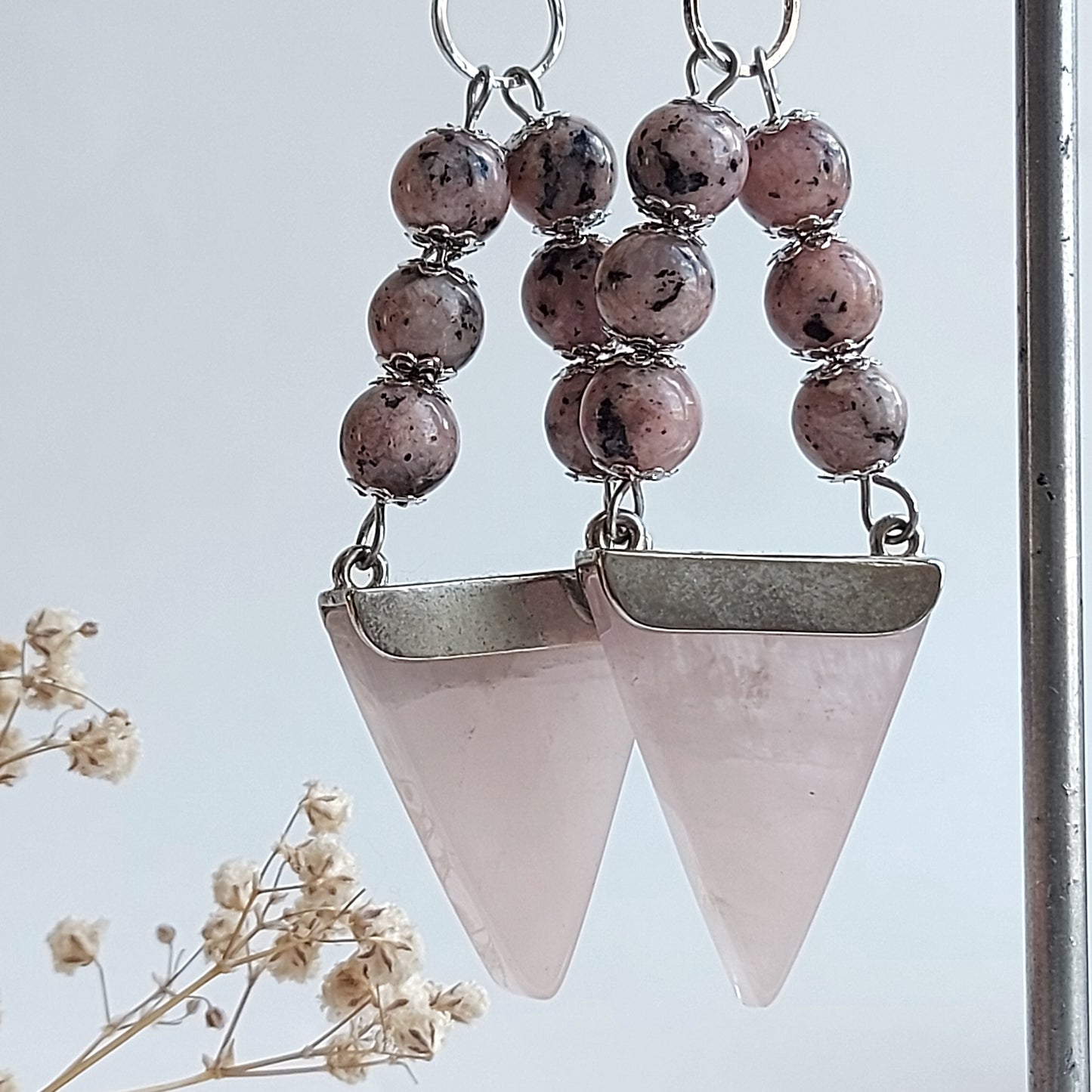 HIGHER LOVE Boho Earrings with Rose Quartz and Labradorite