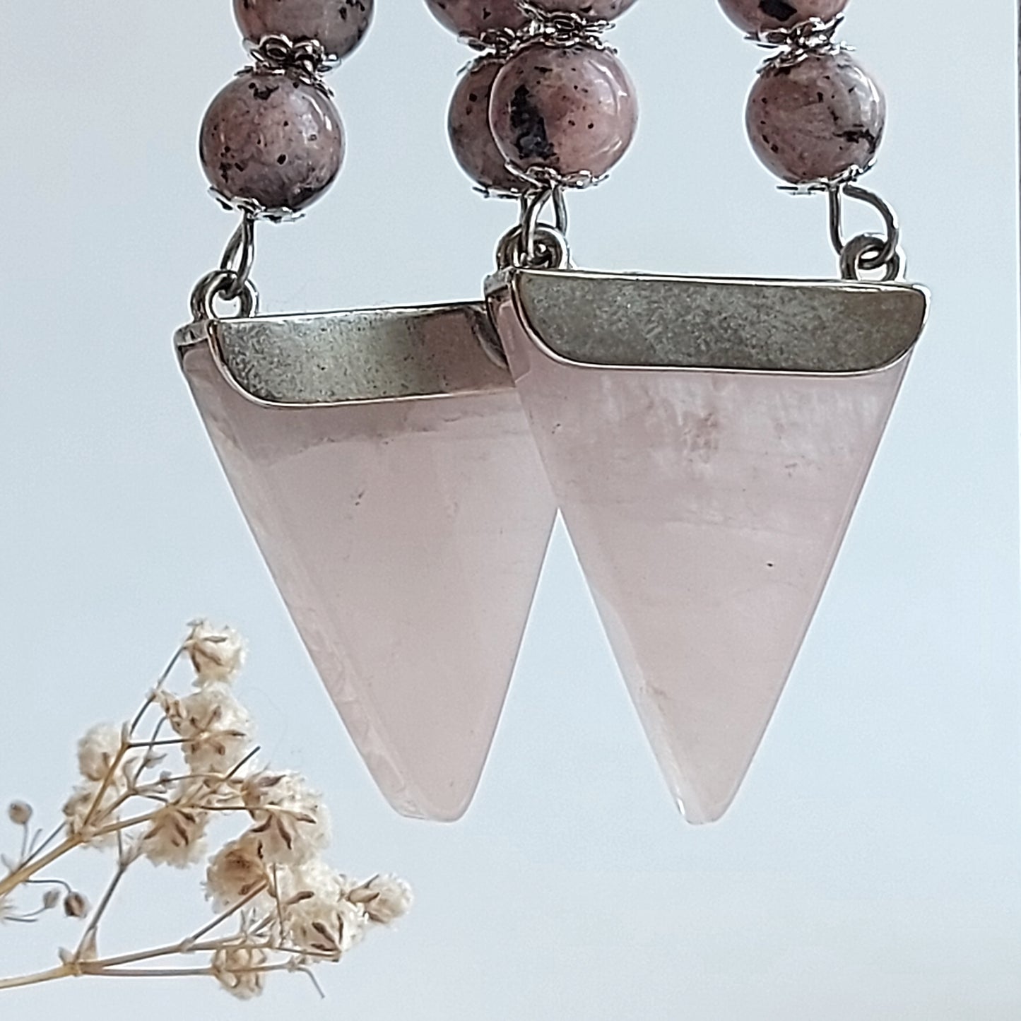 HIGHER LOVE Boho Earrings with Rose Quartz and Labradorite