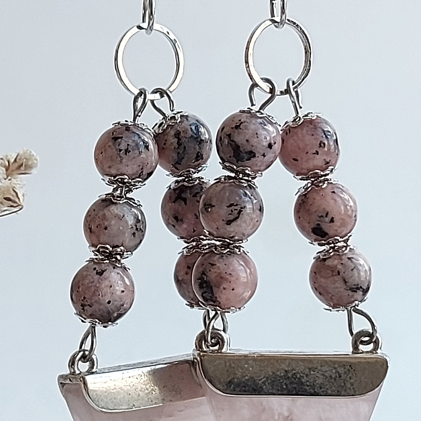 HIGHER LOVE Boho Earrings with Rose Quartz and Labradorite