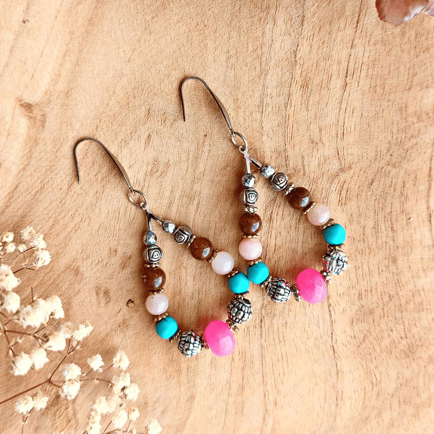 SWEET BALANCE Boho Earrings with Agate and Turquoise