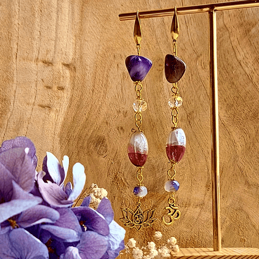 BRIGHT SPIRIT Boho Earrings with big Amethyst and glass beads