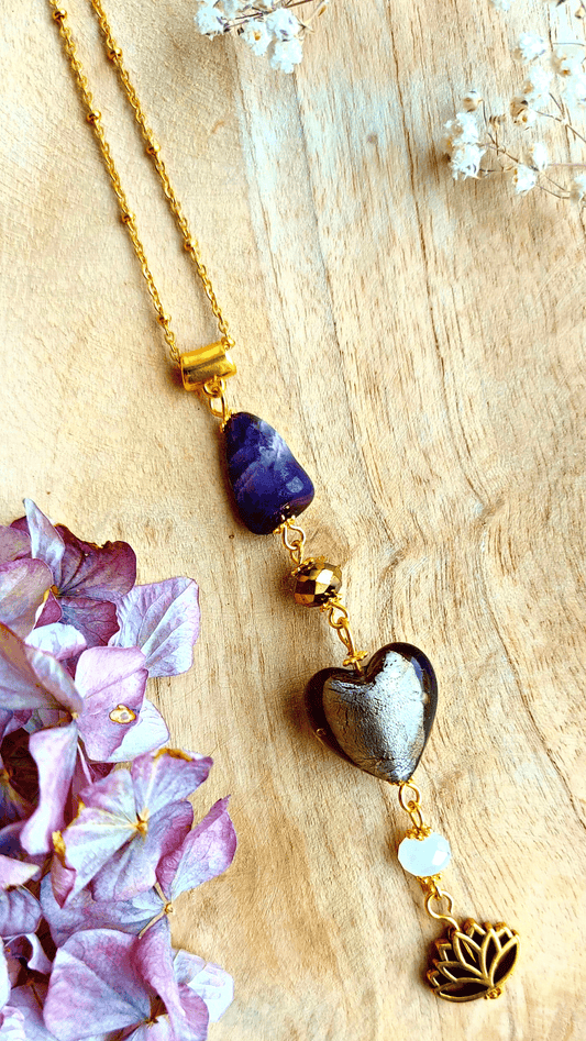Handmade semi precious gemstone boho necklace with amethyst