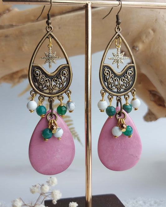 Boho earrings with Howlite and Agate