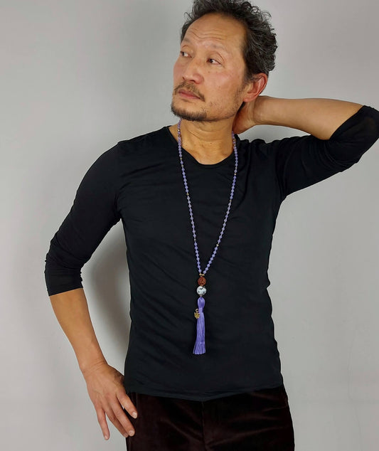 HAPPINESS Mala meditation necklace with jade, hematite and agate
