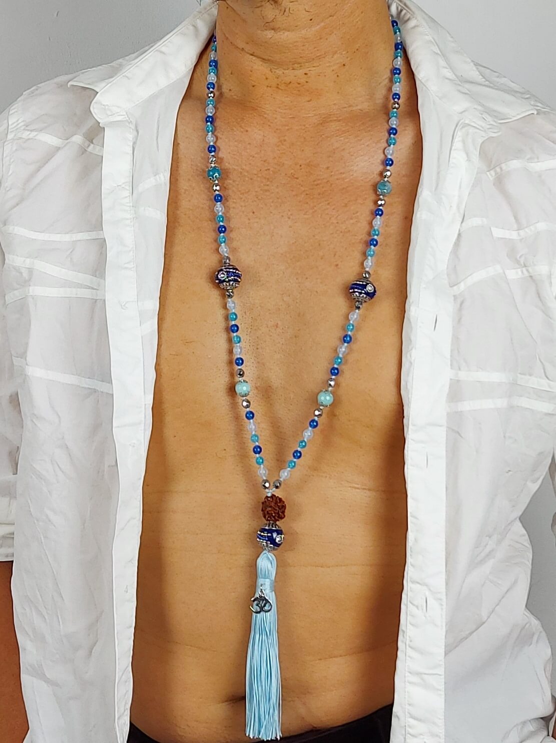 VISHUDDHA Mala meditation necklace with Jade, Hematite and Kashmiri beads