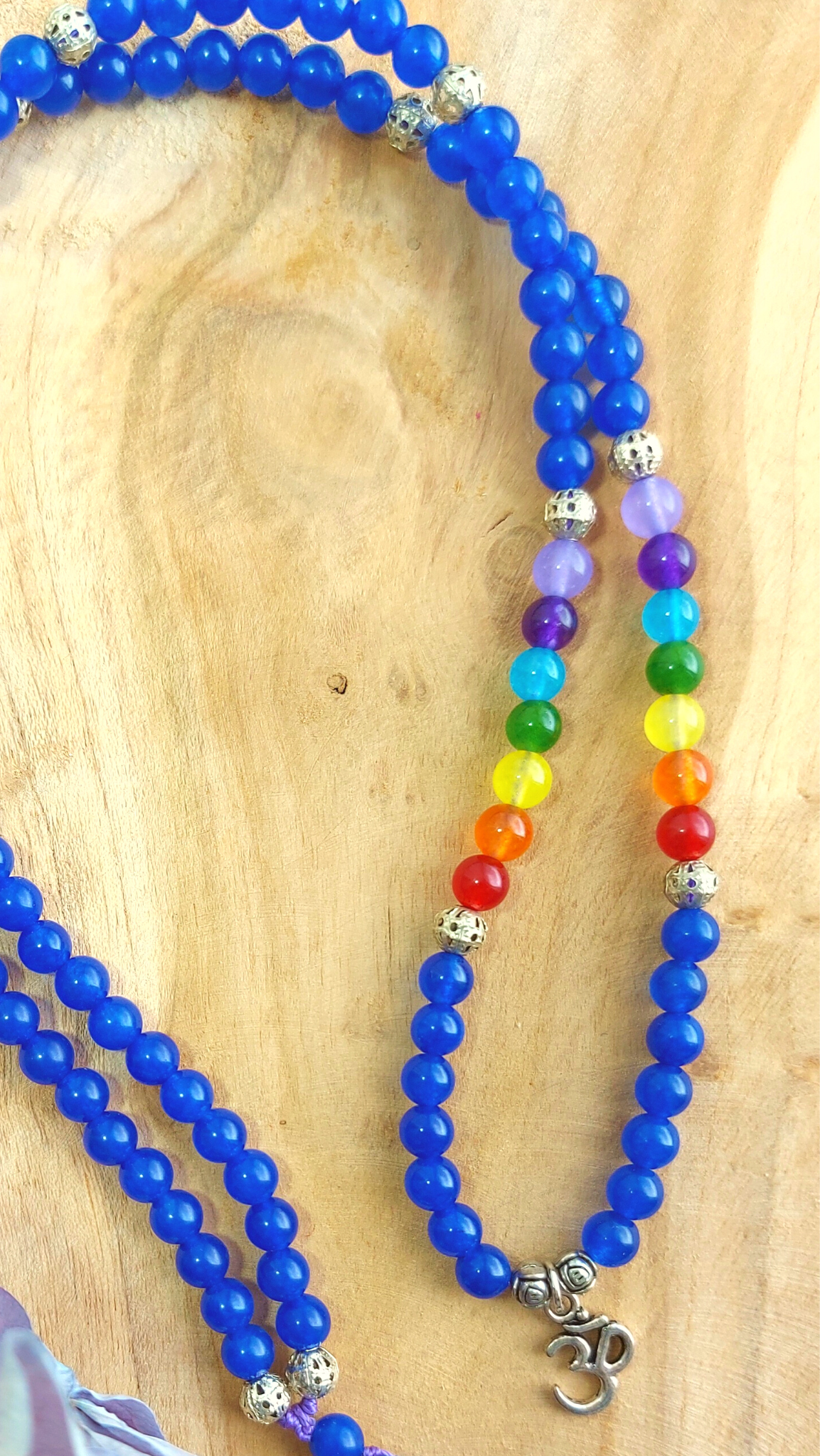 CHAKRA BALANCE Short Mala Meditation Necklace with Dark Blue Jade and Jade in Chakra Colors