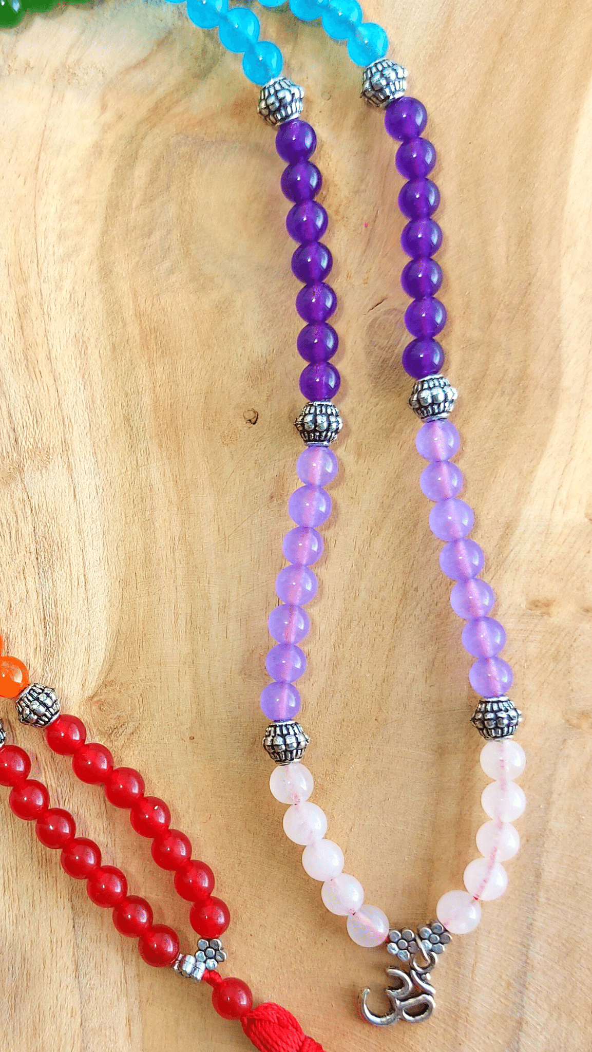 SEVEN CHAKRAS Short Mala Meditation Necklace with Jade in Chakra Colors