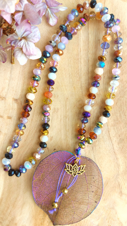 BRIGHT SPIRIT Short Mala Meditation Necklace with multi color faceted glass beads and Hematite